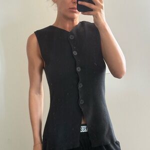 Sleeveless Black Button-Front Knit Top